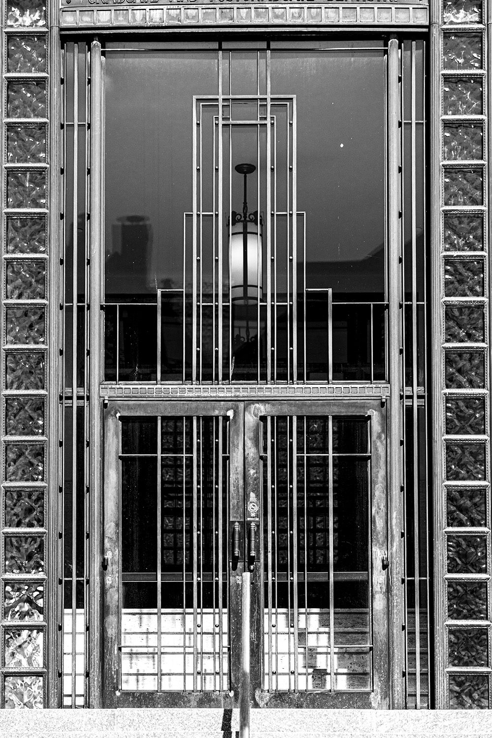 A black and white building facade.