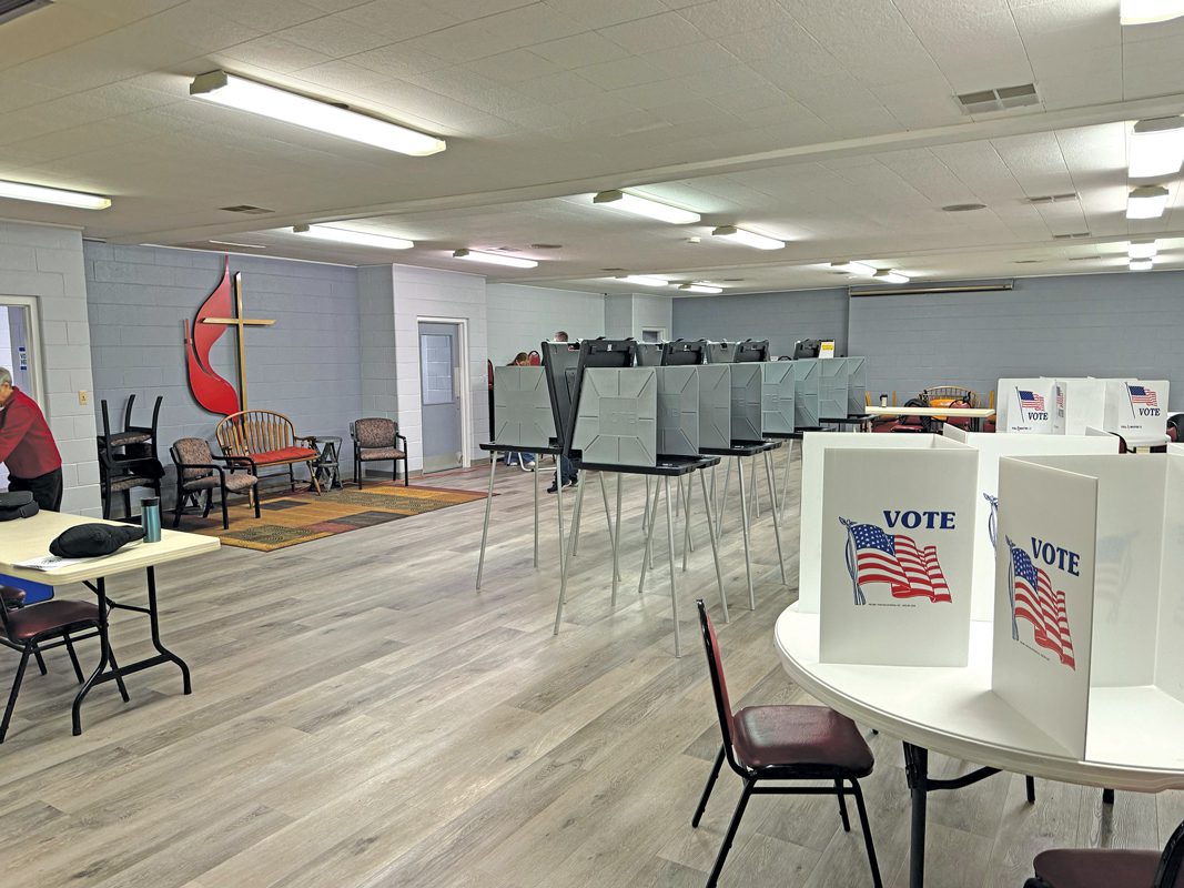 Interior of an empty polling place.