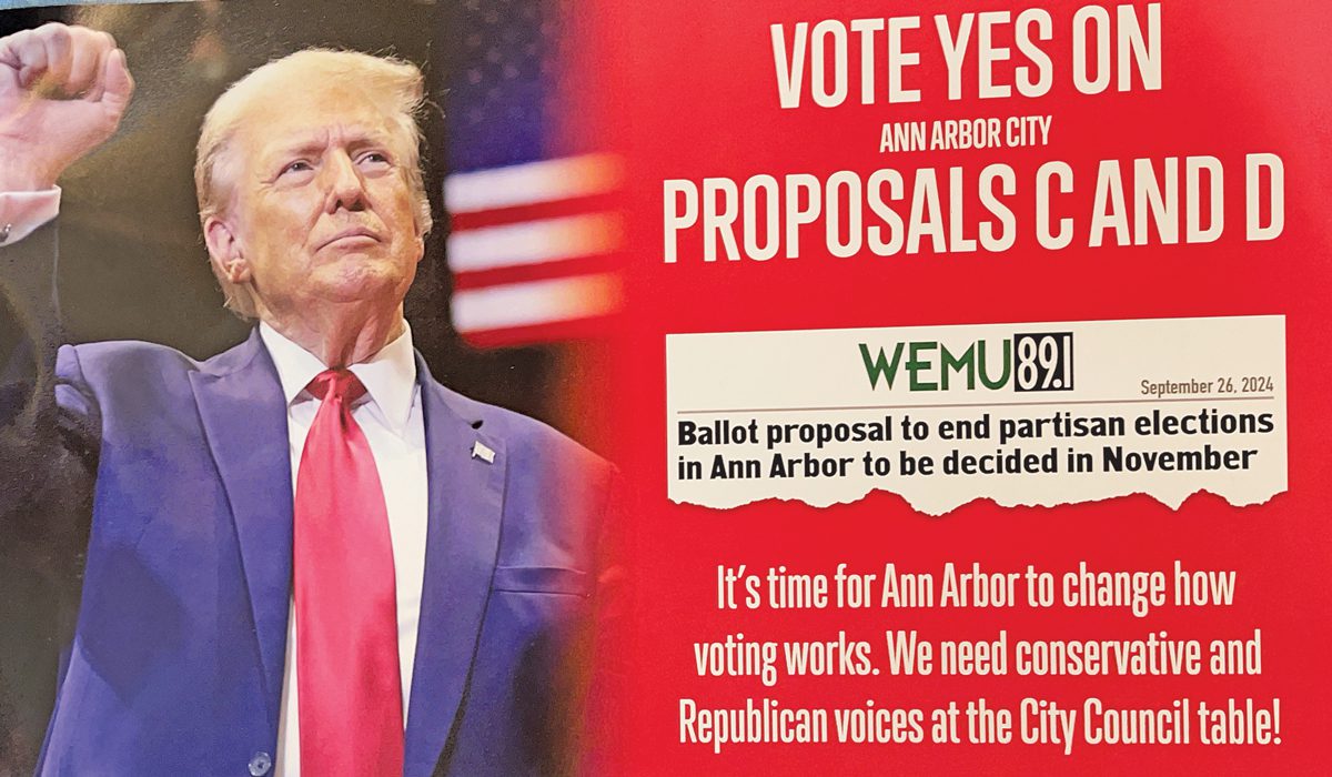 A mailer with a photo of Donald Trump and the text "Vote yes on proposals C & D"