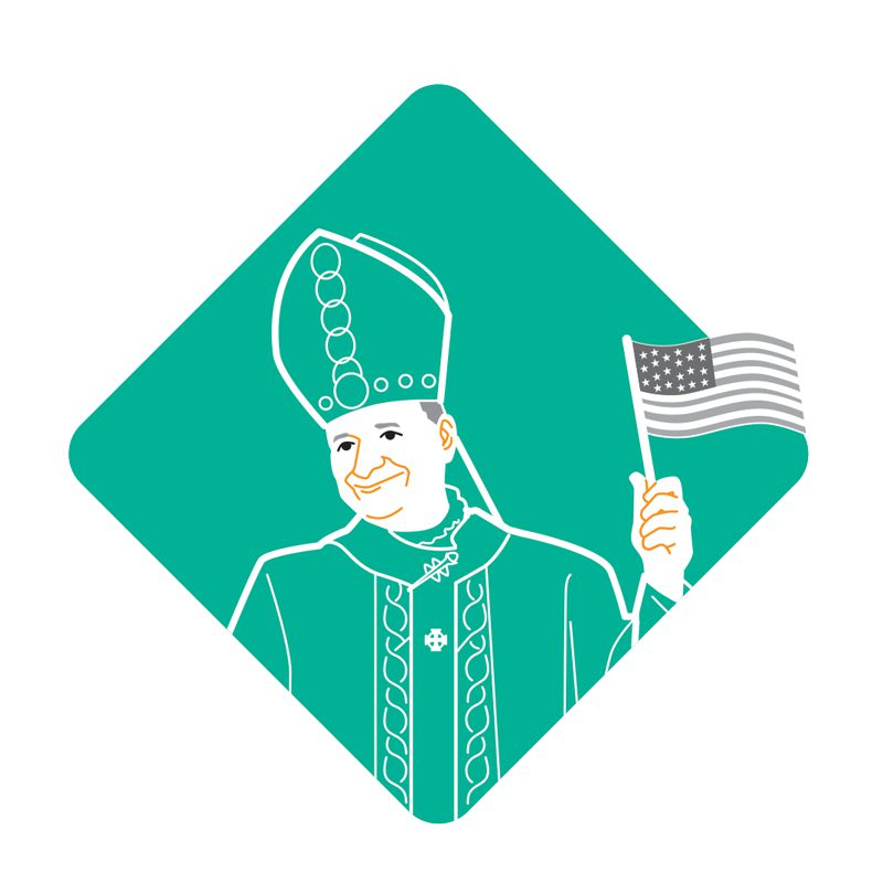 Illustration of the pope holding an American flag