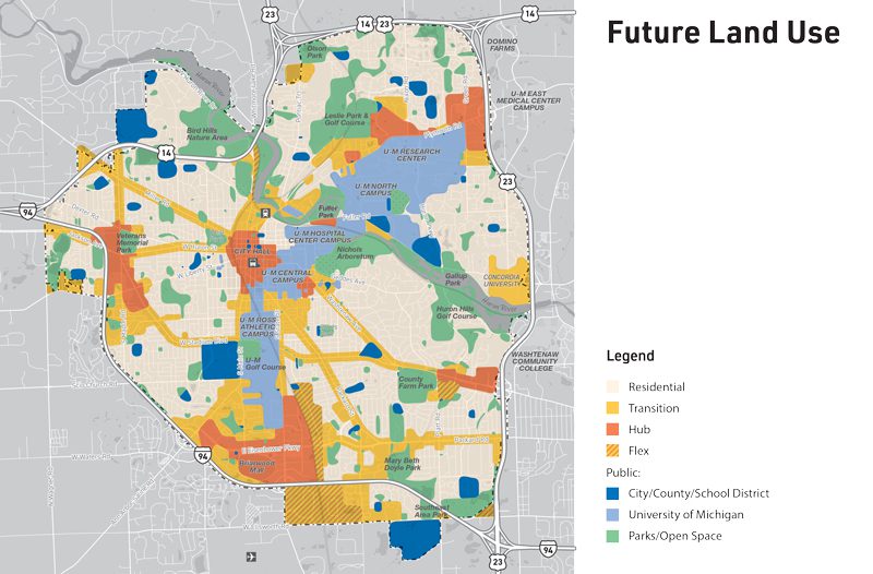 A zoning map of Ann Arbor. 