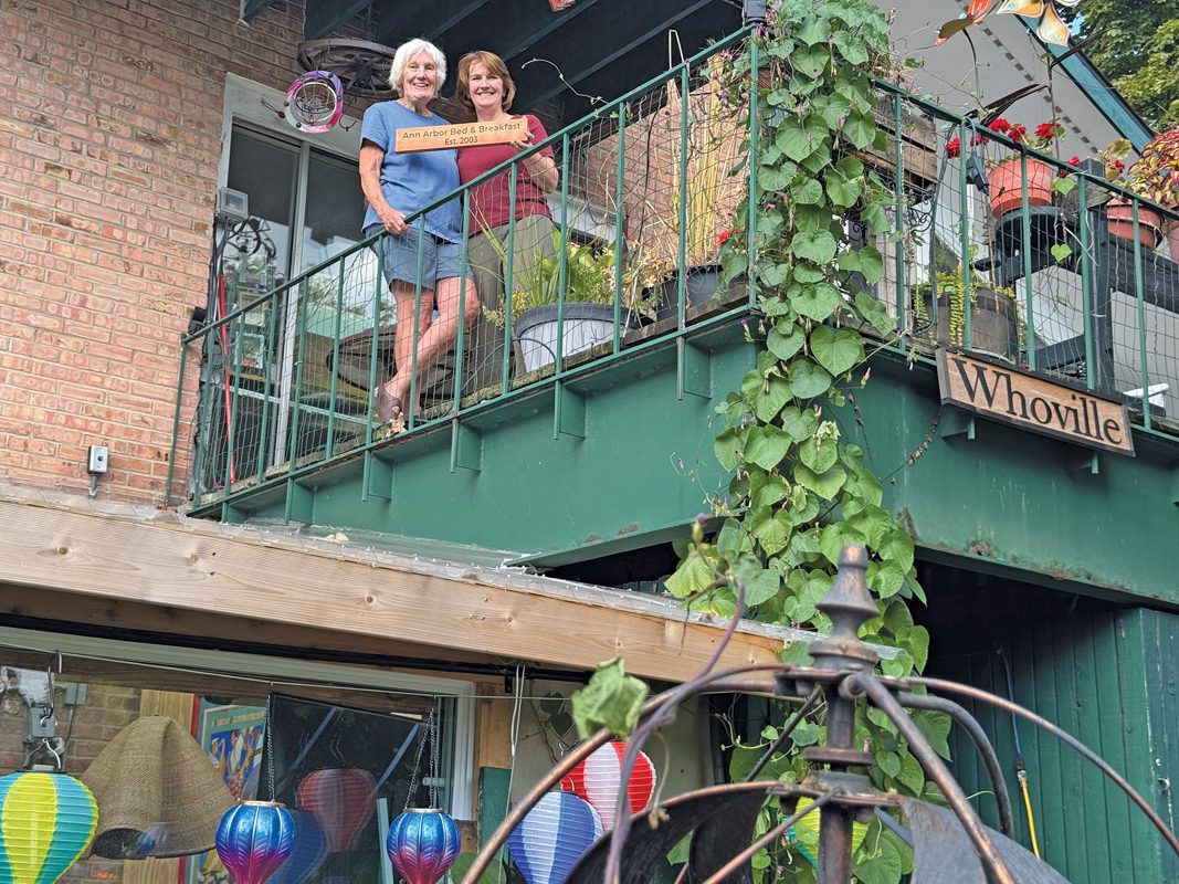 Pat and Shannon Materka stand on the balcony.