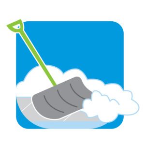 Illustration of a snow shovel shoveling snow from a sidewalk