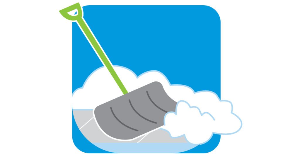 Illustration of a snow shovel shoveling snow from a sidewalk