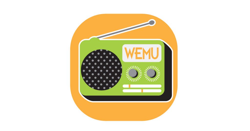 An illustration of a radio that says WEMU