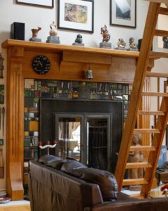 A tiled fireplace