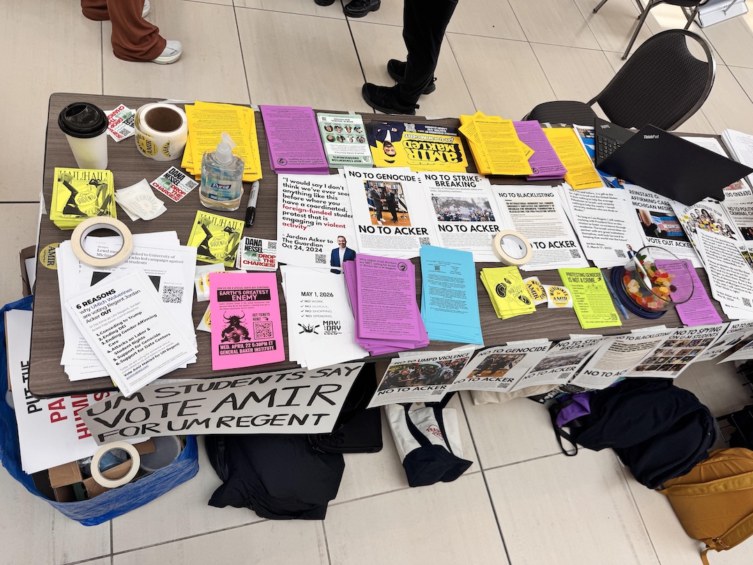 table with political literature on it