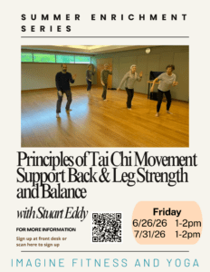 Tai Chi participants performing a slow tai chi movement in a well lit yoga room.