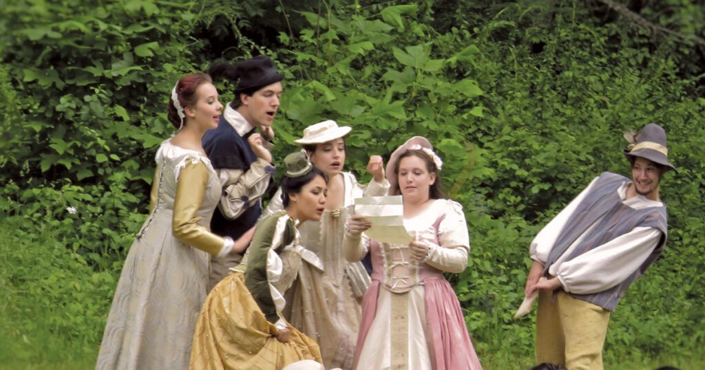 A scene from Shakespeare in the Arb's production of Love's Labor's Lost.