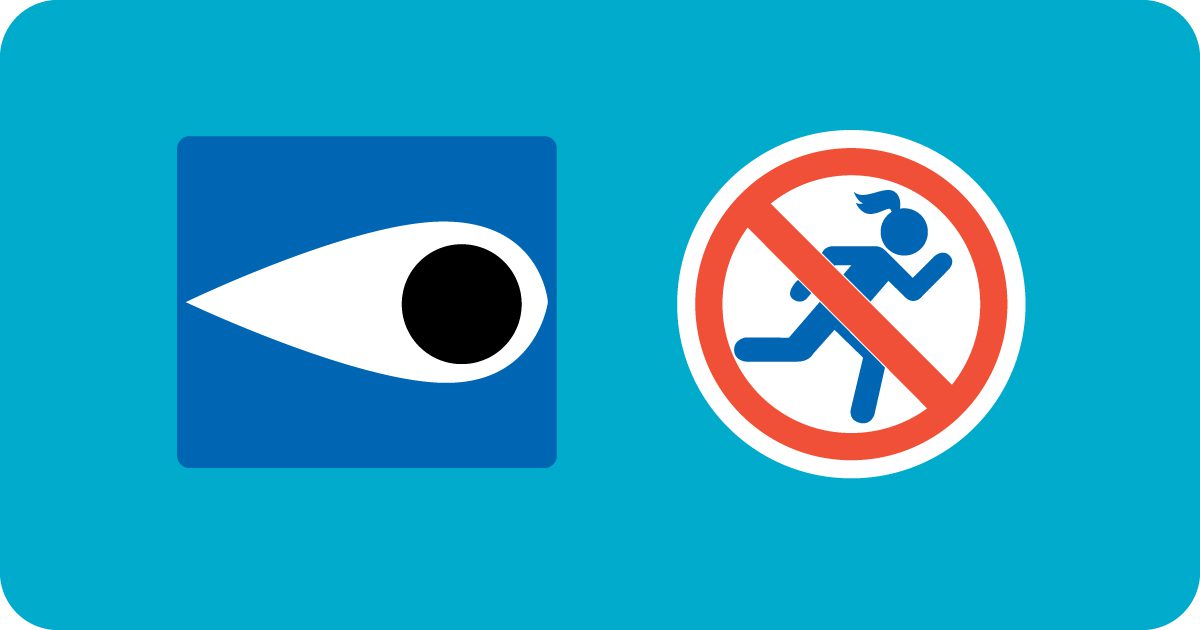 Illustration of a neighborhood watch symbol next to a symbol of a runner with an x through it