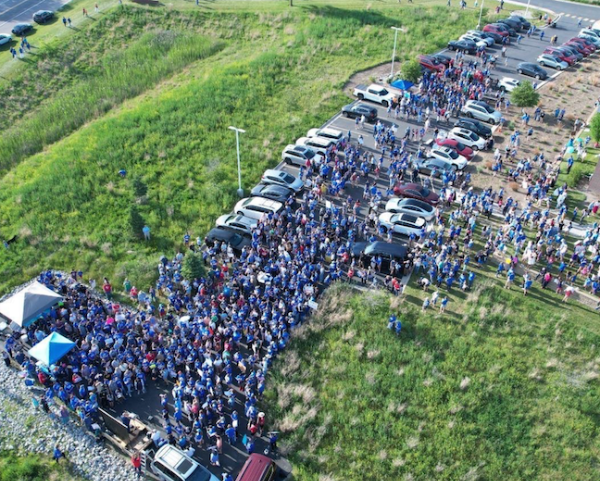 aerial view of large protest
