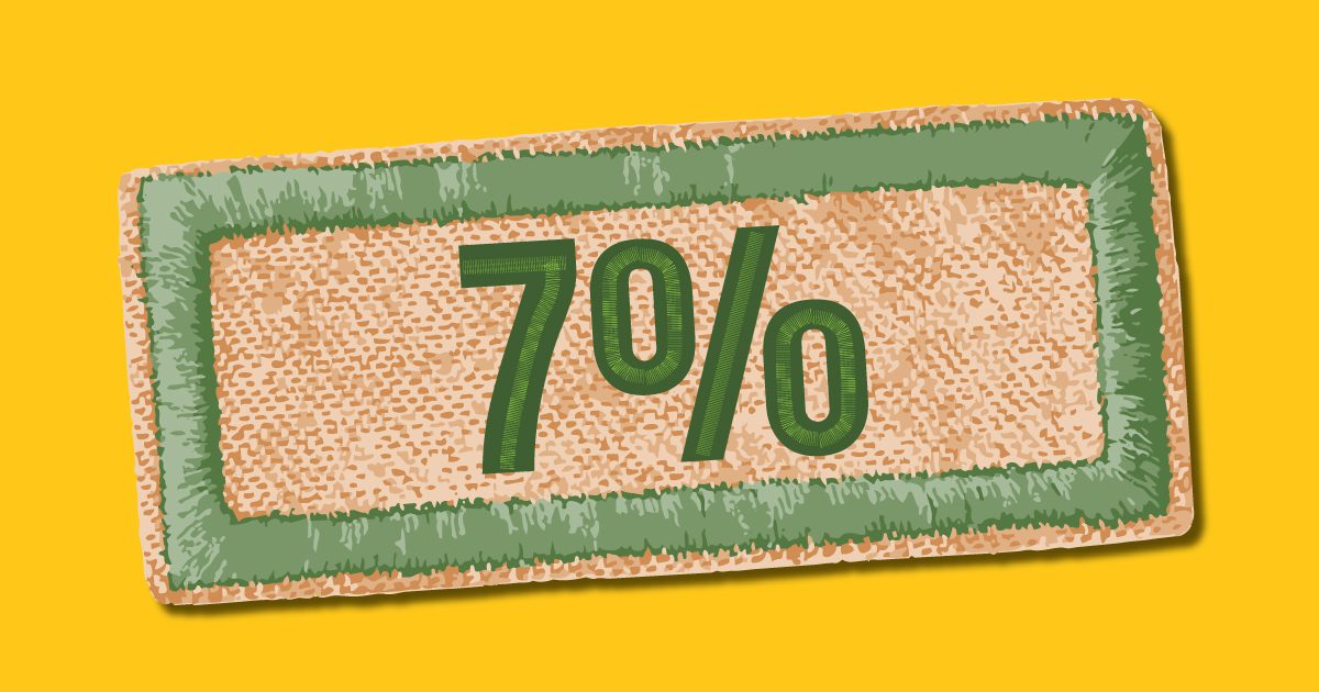 Illustration of a scouting badge that says 7%