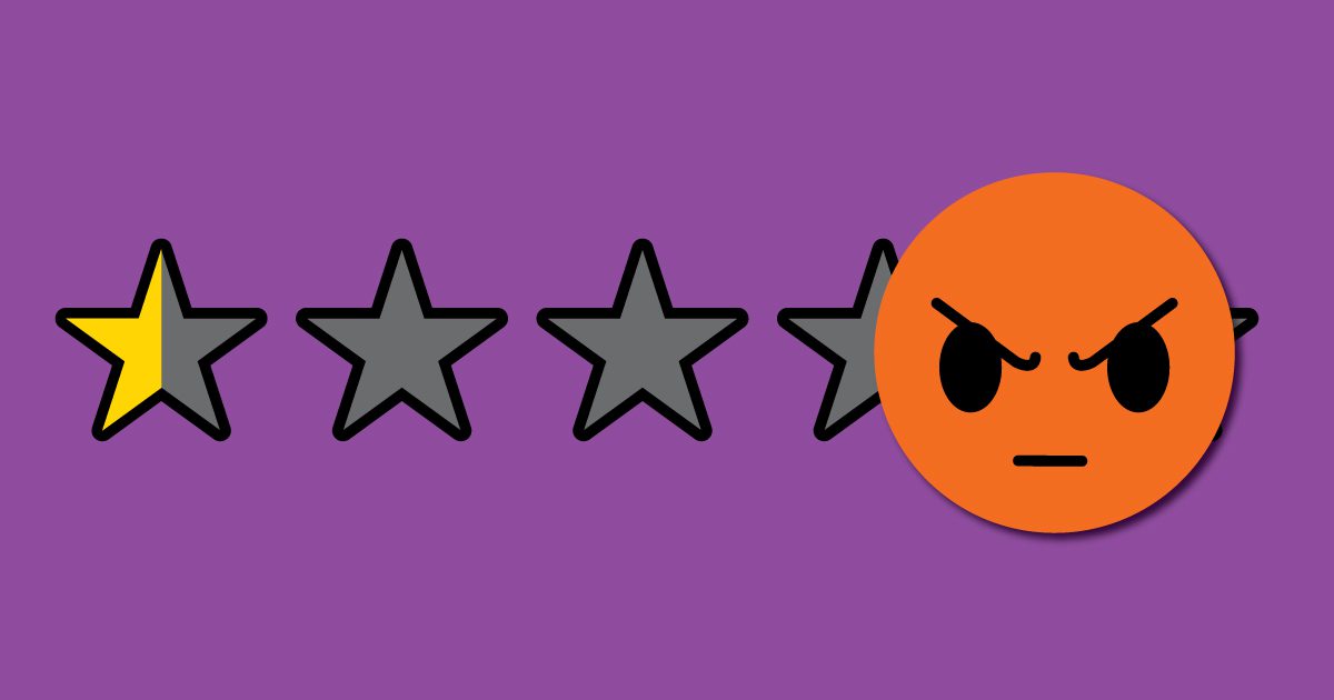 Illustration of a half-star review with an angry face