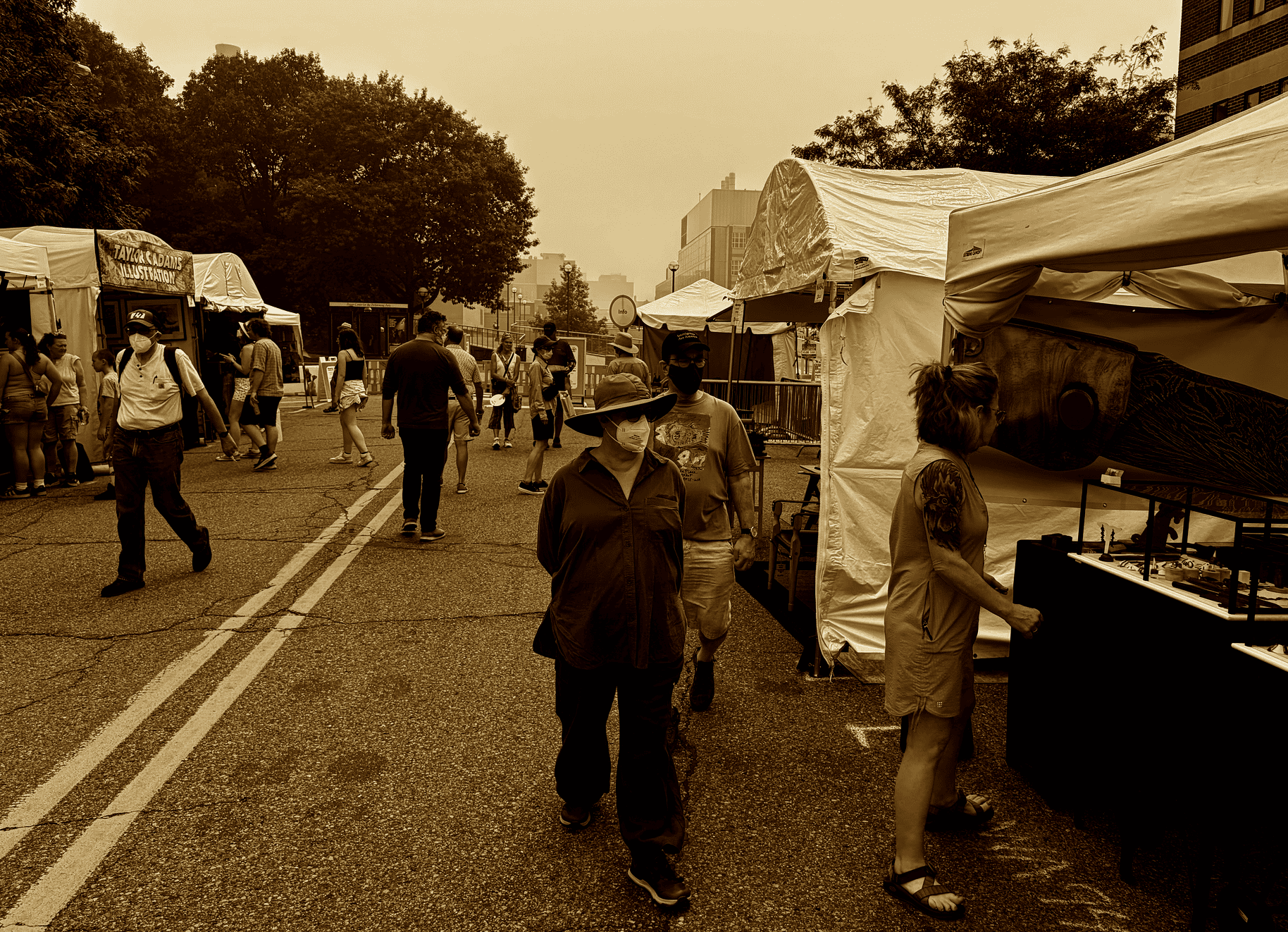 people masked at a fair