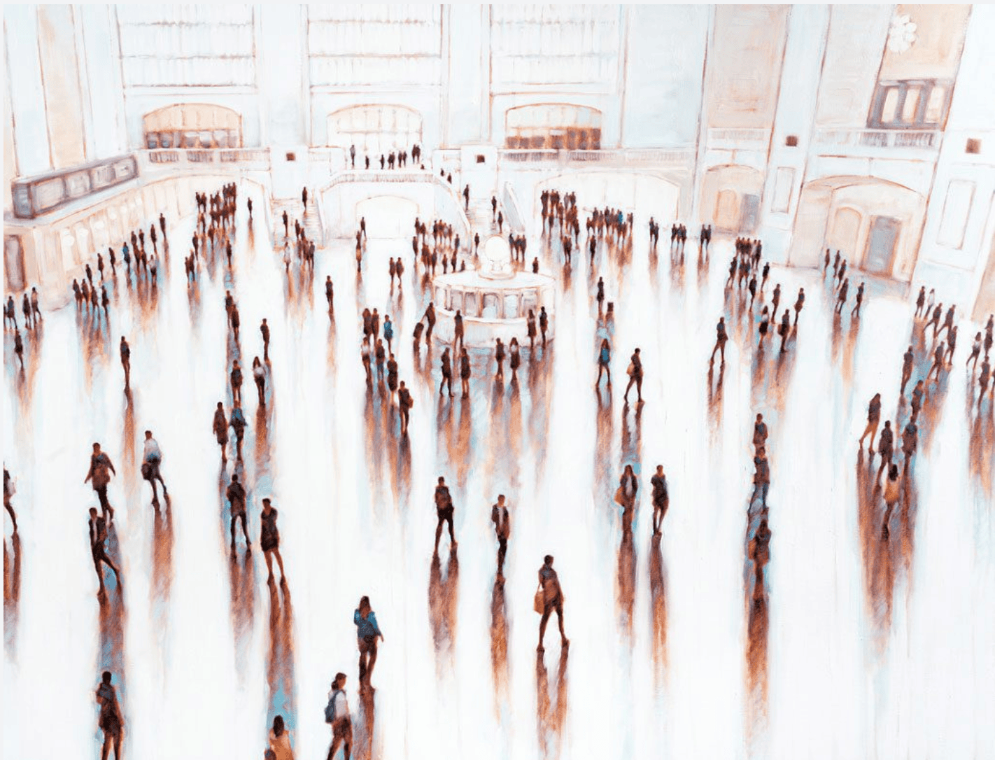 painting of people in a train station
