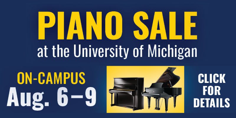 advertisement for University of Michigan piano sale