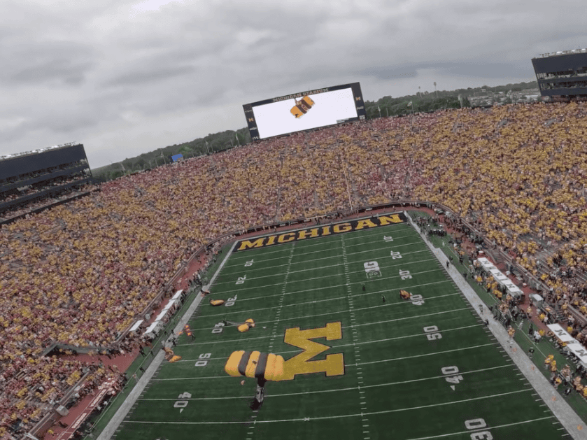 parachuter landing on football field