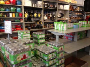 Interior of Downtown Home & Garden with canning supplies.