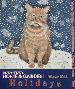 Cover of a newsletter with an illustration of an orange cat in the snow.