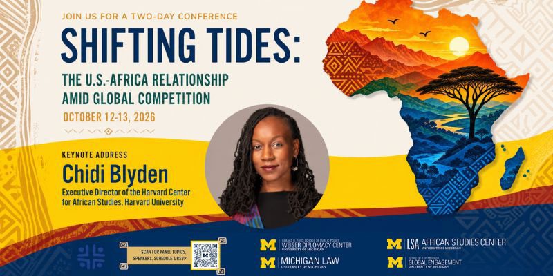 advertisement for two day conference the U S Africa relationship and global completion October 12 and 13. keynote chidi blyden